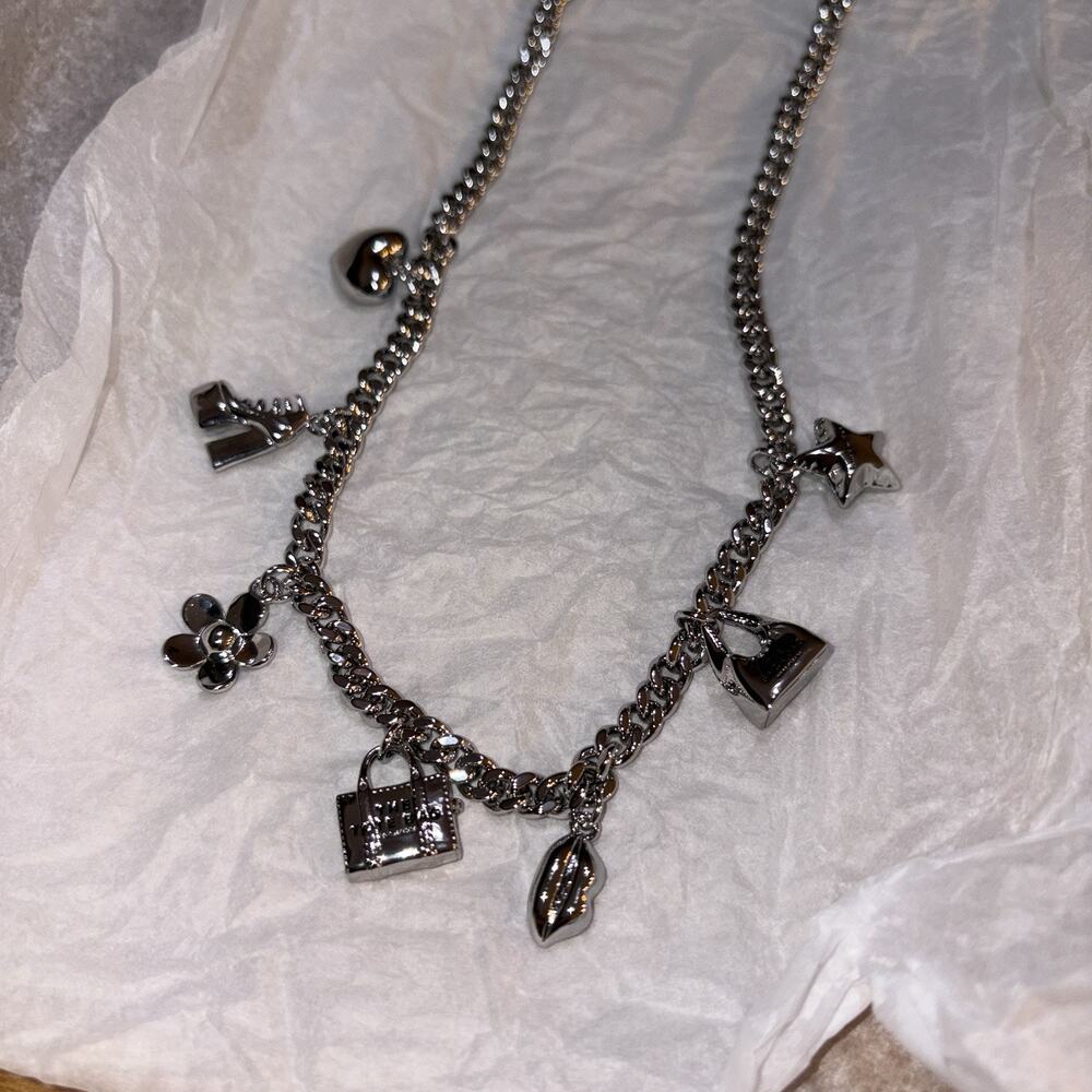 Marc Jacobs Mini Icon charm necklace NWT NEW Silver Brass MSPR $175+ Adjustable